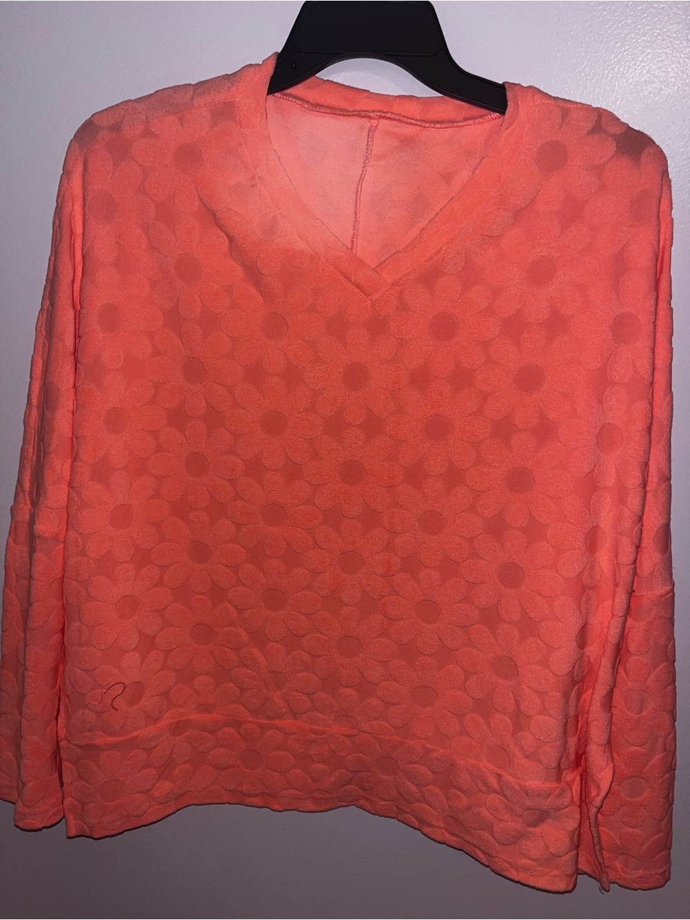 Coral Floral Textured V-Neck Women's Top